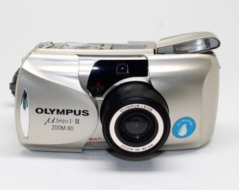 Vintage Olympus MJU II Zoom 80: 35mm Film Camera with case - Tested