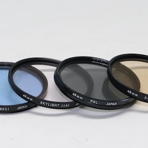 Vintage Olympus 49mm Camera Lens Filter Set: Skylight, Polarizer, B4, A4