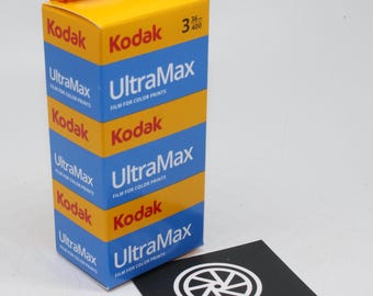 Three rolls of Kodak Ultramax 400 35mm Colour High-Speed Film with 36 photos per roll (108 pictures in total)  Brand-new stock