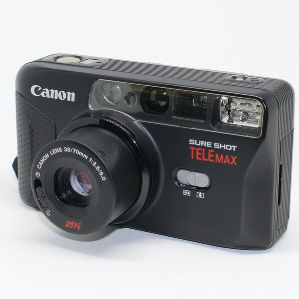 1991 Canon Sure Shot TeleMax 35-mm filmcamera: dubbele lens, getest (handleiding, doos)