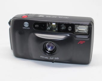 Vintage 1990 Minolta Riva AF35 Film Camera – 35mm Compact, Tested, with case and manual