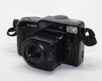 Canon Sure Shot Tele 35mm Film Camera with two focal lengths with case - Very good condition and tested c.1986