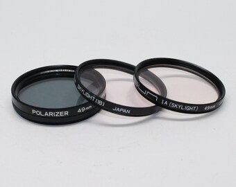 Vintage 49mm Camera Lens Filters - Skylight 1A, Skylight 1B and Polariser - Very good condition and tested