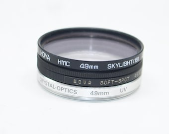 Juego de filtros para lente de cámara vintage de 49 mm: Hoya Skylight, Soft Spot, UV
