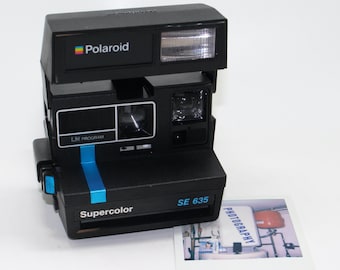 Rare Polaroid Supercolor SE 635 Instant Camera: Black & Blue, Tested, with Box