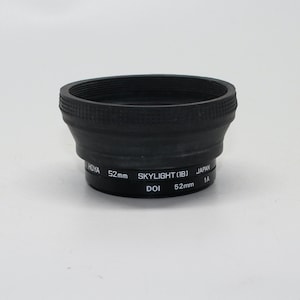 Vintage 52mm Camera Lens Filters - DOI Skylight 1A, Hoya Skylight 1B and Rubber Lens Hood - Very good condition and tested