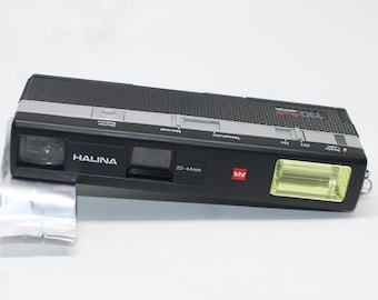 Vintage Halina 110 Motor Film Camera: 1980s Sub Mini With Case