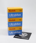 Three rolls of Kodak Ultramax 400 35mm Colour High-Speed Film with 36 photos per roll (108 pictures in total)  Brand-new stock