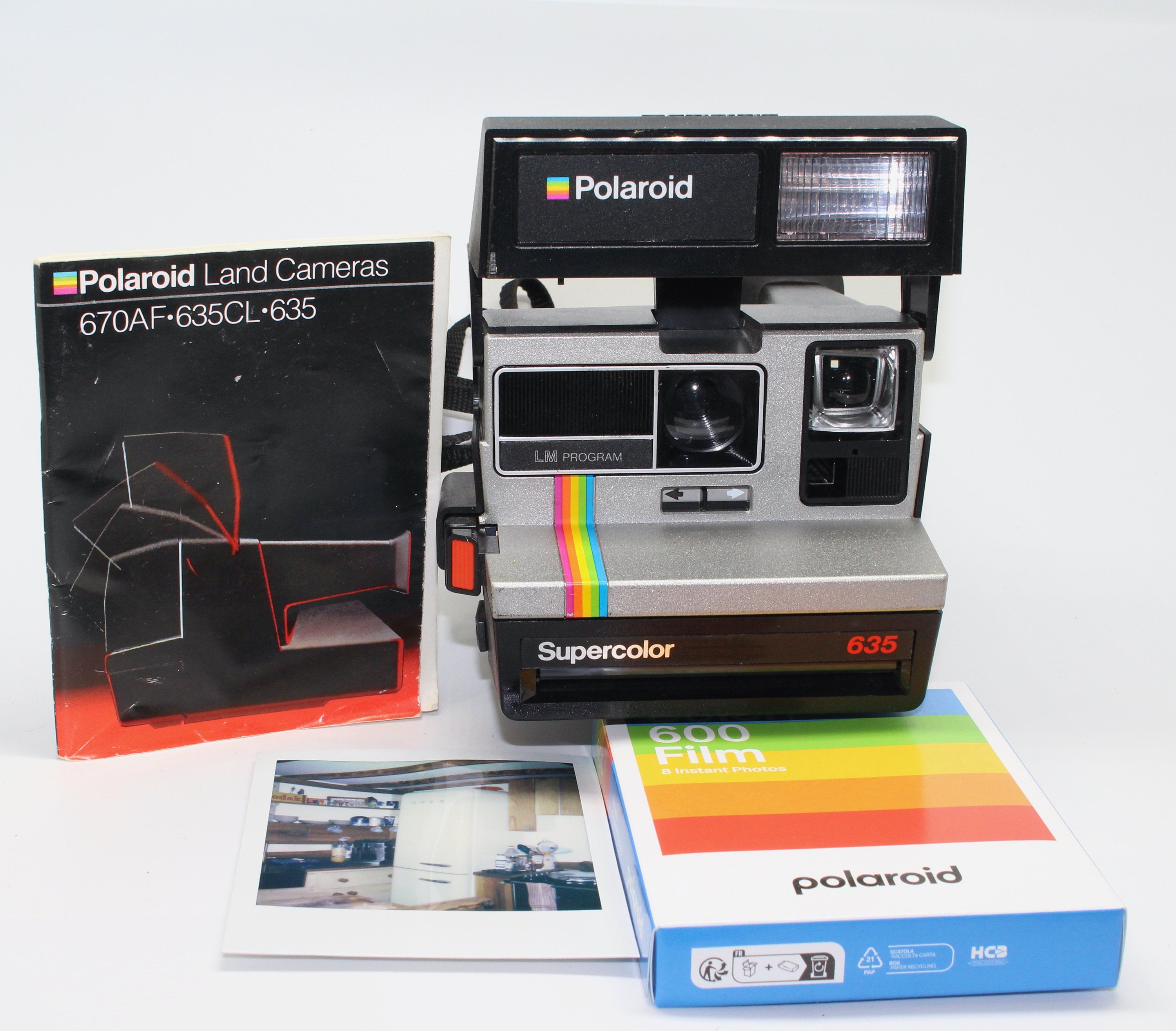 Vintage Polaroid Supercolor 635 CL, with film, Polaroid bag and