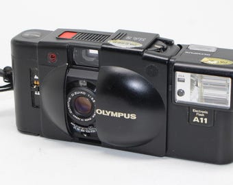 Vintage Olympus XA2 35mm Film Camera Set with A11 Flash - c.1980