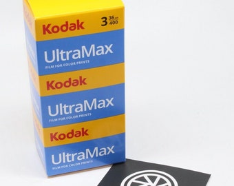 Three rolls of Kodak Ultramax 400 35mm Colour High-Speed Film with 36 photos per roll (108 pictures in total)  Brand-new stock