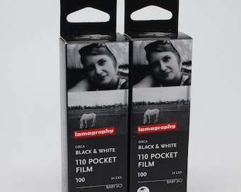 Two Lomography Orca Black & White ISO 100 110 Films - Brand-new boxed film - Latest Stock - Perfect for vintage 110 mini / pocket cameras