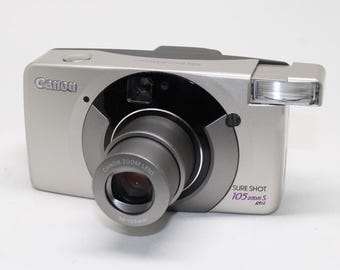 Vintage Canon Sure Shot 105 Zoom S: 35mm Film Camera with case & strap
