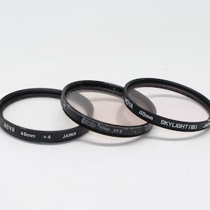 Vintage 49mm Camera Lens Filters - Skylight 1A, Skylight 1B and +4 - Very good condition and tested