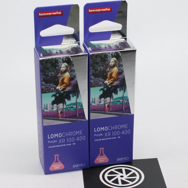 Zwei Lomochrome Purple 110 ISO 100-400 Filme - Brandneuer Film im Kasten - Perfekt für vintage 110 Mini / Pocket Kameras