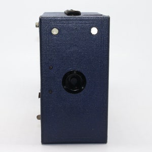 Vintage Ensign E29 Box Camera: Blue Leatherette, Working Shutter
