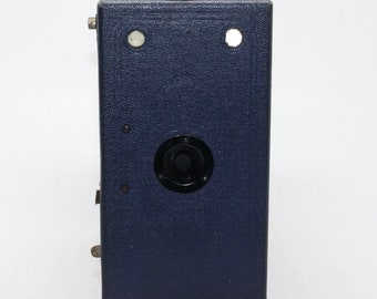 Ensign E29 by Houghton Butcher Box Camera in Blue Leatherette - E29 roll film - c. 1930 Working shutter