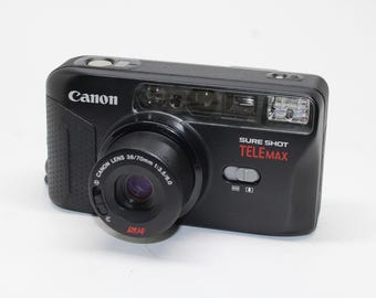 1991 Canon Sure Shot TeleMax 35mm Film Camera with case: Twin Lens, Tested