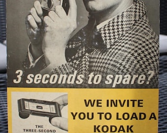 1963 Kodak Instamatic Retail Shop Sign with featured camera - 30.5cm tall, 18.5cm wide - Rare