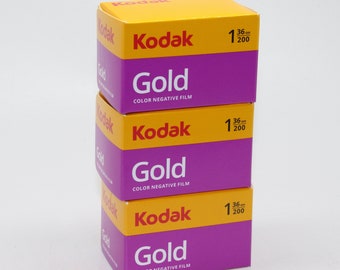 A pack of three Kodak Gold 200 35mm Colour Film Rolls with 36 photos on each roll (108 pictures in total) - Latest stock