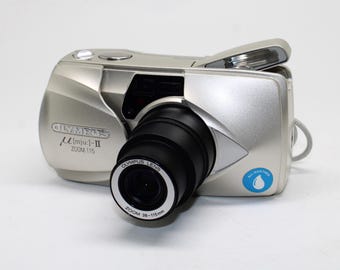 Classic Olympus MJU II Zoom 115: 35mm Film Point and Shoot with case - Tested