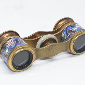 Vintage Blue Enamel Opera Glasses with Mother of Pearl
