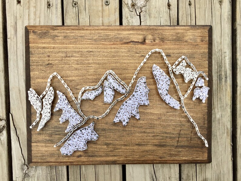 String Art Mountain Wood Art Rustic Mountain Art Wood Etsy