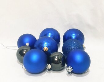 Lot 9 Blue Dark Gray Ball Christmas Ornaments Plastic Craft Repaint