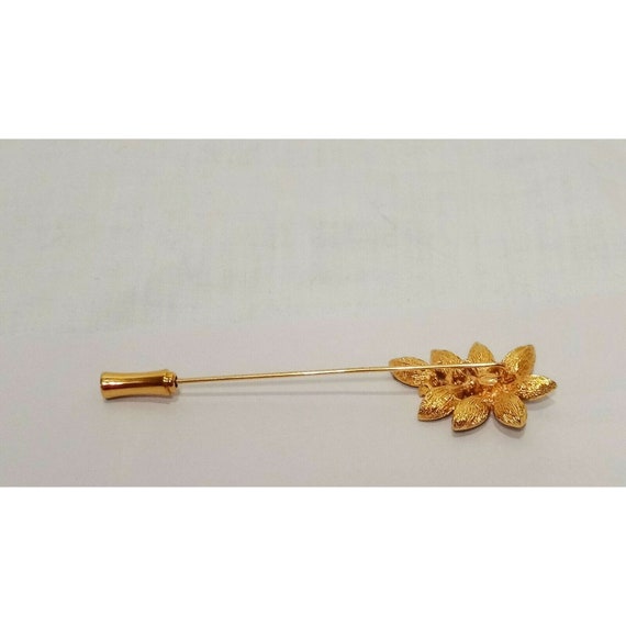 Flower Rhinestone Marquise Stick Pin Hat Gold Ton… - image 6