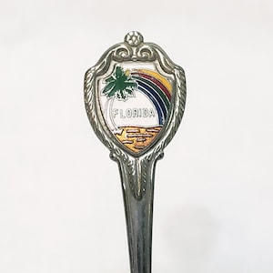 Kaart staat Florida palmboom regenboog souvenir lepel 3" zilverkleurige vintage strand