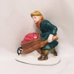 LEMAX Christmas Village Boy Apple Cart Figura de porcelana de los 90 2.5"