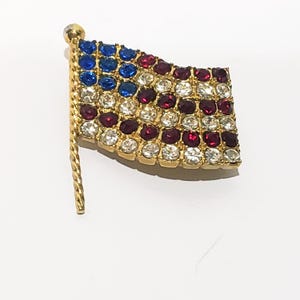 Broche de solapa con bandera estadounidense de diamantes de imitación en tono dorado, rojo, blanco y azul, estilo vintage, 1&quot;