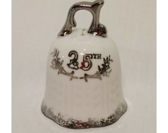 25th Anniversary Bell Lefton White Silver Wedding Gift Vintage Japan 3"