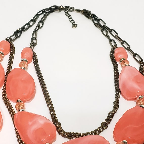 Large Beads Peach 4 Strand Layered Pendant Metal … - image 4