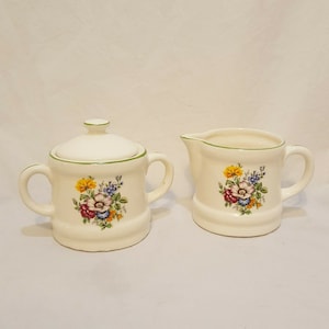 Creamer und bedecktZucker-Schüssel Set Blumen Vintage 4&quot; Land Farm Haus