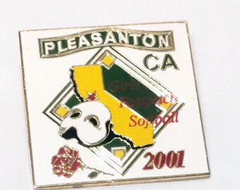 Pleasanton CA Girls Fastpitch Softball Sports Pin 2001 Mask Rose 1.5"