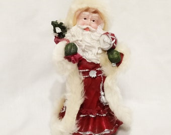 Santa Claus Standing Toy Bag Drum Christmas Figurine Resin 5" Faux Fur