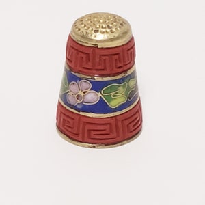 Flower Line Design Gold Tone Cloisonné 1&quot; Vintage Enamel Rust Blue