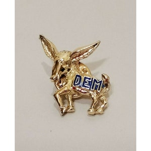 Donkey Dem Lapel Pin Democrat Party Election Campaign 1&quot; Gold Tone Vintage