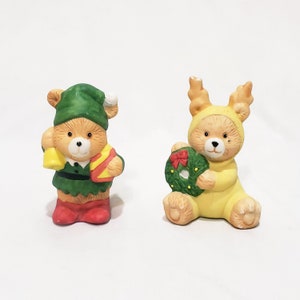 Lot Teddy Bear Dressed as Elf and Reindeer 3&quot; Young&#39;s Inc. Christmas Figurine