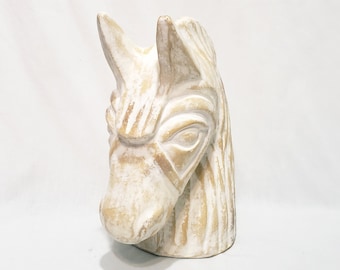 Horse Head Bookend Figurine 9" Animal Pottery Textured Beige Cream