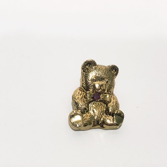 Golden Teddy Bear Purple Rhinestone in Bow Tie Lap