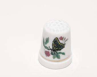 ヴィンテージ 磁器 指ぬき 白 青 花 花柄 陶器 指ぬき 裁縫 コレクター