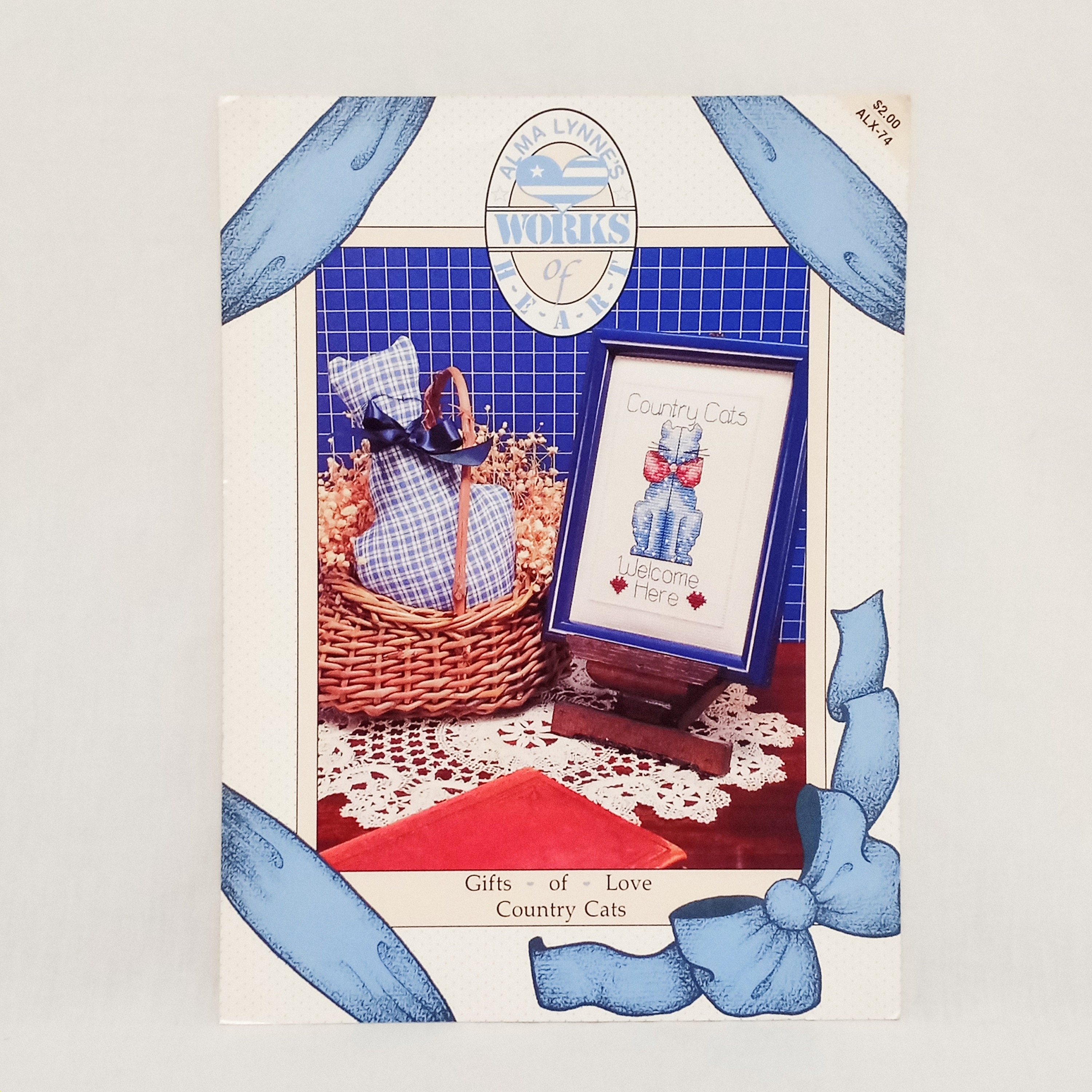 Country Cats Cross Stitch Leaflet ALX-74 Alma Lynne's Works of Heart 1987 Blue