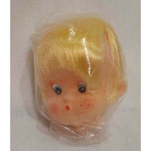 Kissing or Pouting Face Doll Head New Old Stock Blonde Hair 3&quot; Vintage Freckles