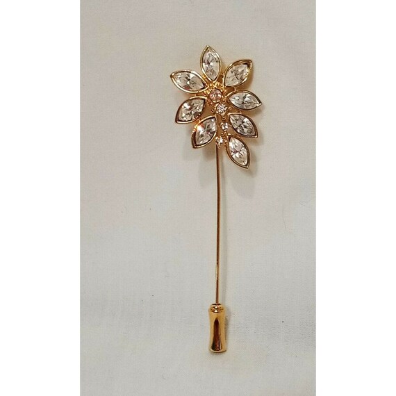 Flower Rhinestone Marquise Stick Pin Hat Gold Ton… - image 2
