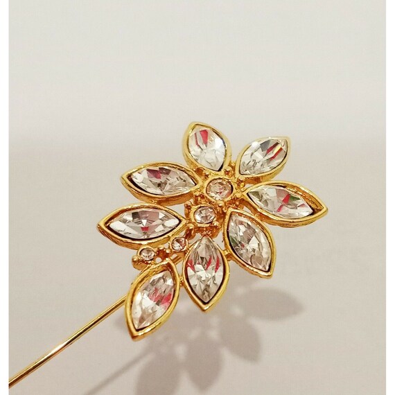 Flower Rhinestone Marquise Stick Pin Hat Gold Ton… - image 1