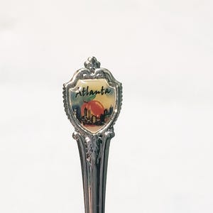 Atlanta Georgia City Skyline Peach Souvenir Spoon 4&quot; Vintage Silver Tone