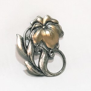 Art Nouveau Flower with Leaves Brooch Pin 1 3/4&quot; Vintage Floral Metal