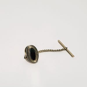 Oval Tie Tack Pin Lined Edge Vintage Gold Tone 1/2"